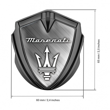 Maserati Metal Emblem Self Adhesive Graphite Brushed Aluminum White Logo