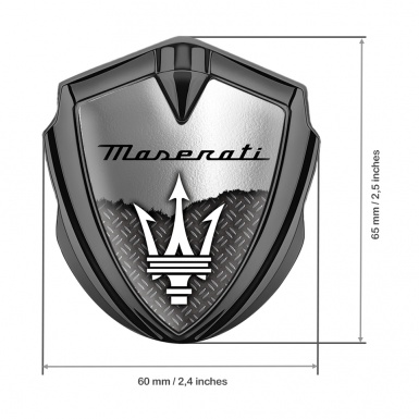 Maserati Metal Emblem Self Adhesive Graphite Brushed Aluminum Trident Logo