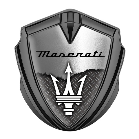 Maserati Metal Emblem Self Adhesive Graphite Brushed Aluminum Trident Logo