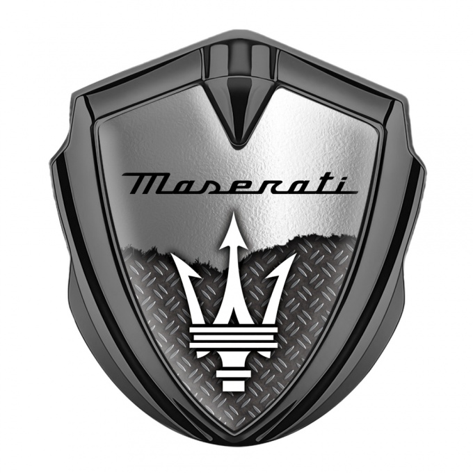 Maserati Metal Emblem Self Adhesive Graphite Brushed Aluminum Trident Logo