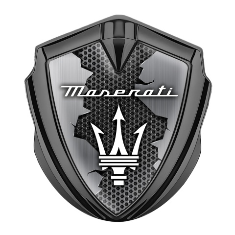 Maserati Metal Emblem Self Adhesive Graphite Broken Surface White Trident