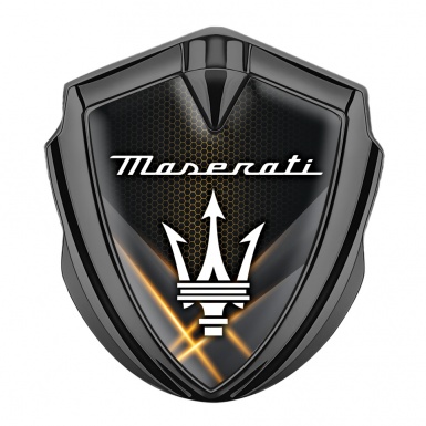 Maserati Bodyside Emblem Graphite Orange Light Beams White Trident Logo