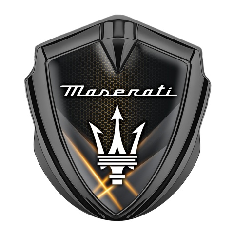 Maserati Bodyside Emblem Graphite Orange Light Beams White Trident Logo