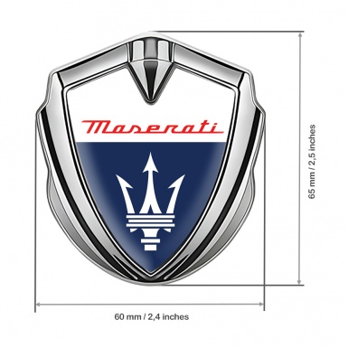 Maserati Fender Metal Emblem Badge Silver White Blue Classic Logo Design