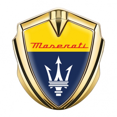 Maserati Trunk Emblem Badge Gold Yellow Blue Classic Trident Logo