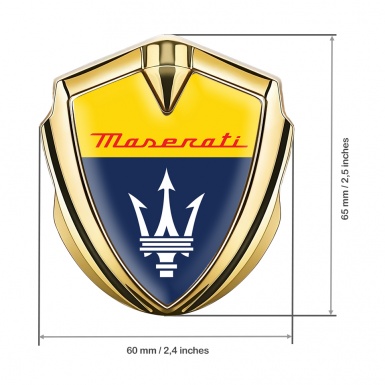 Maserati Trunk Emblem Badge Gold Yellow Blue Classic Trident Logo
