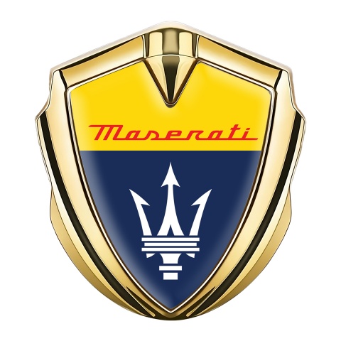 Maserati Trunk Emblem Badge Gold Yellow Blue Classic Trident Logo