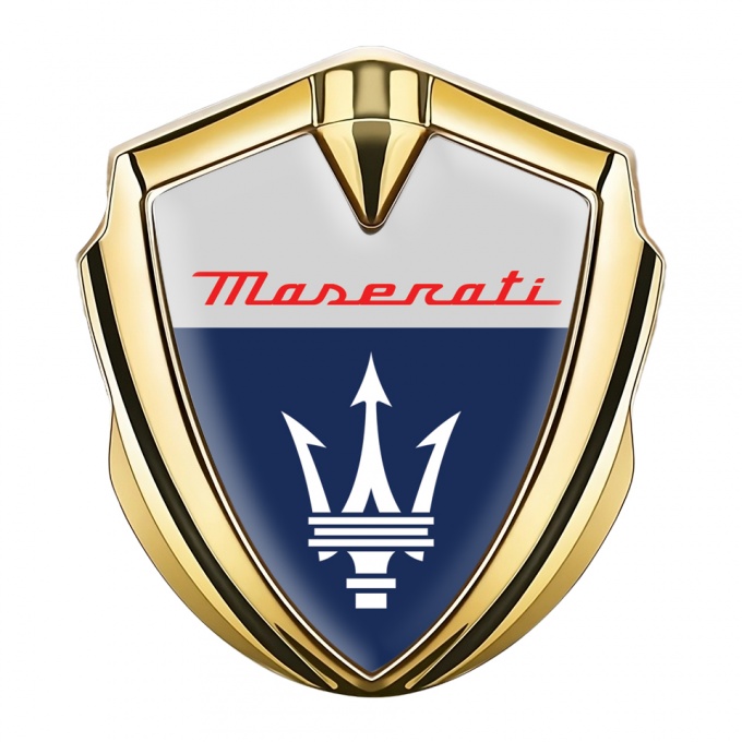 Maserati Trunk Emblem Badge Gold Grey Blue Classic Trident Logo
