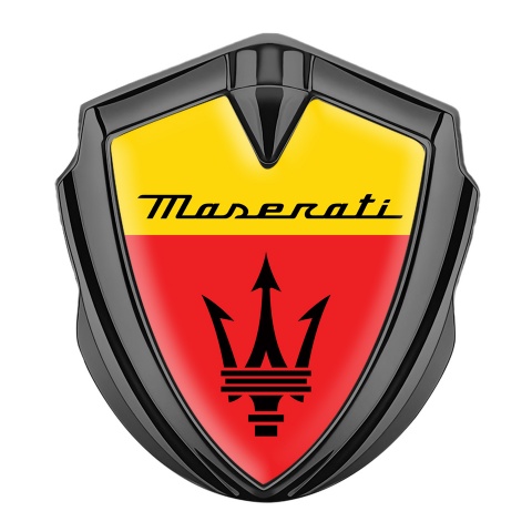 Maserati Tuning Emblem Self Adhesive Graphite Yellow Red Trident Logo