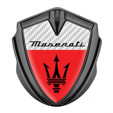 Maserati Fender Emblem Badge Graphite White Carbon Base Trident Logo
