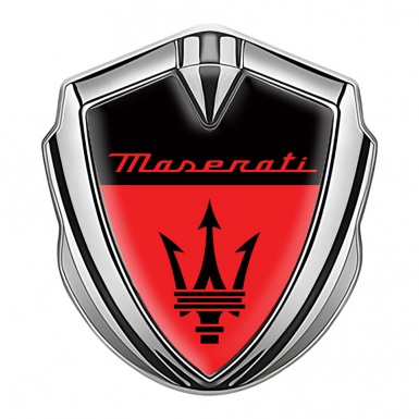 Maserati Fender Emblem Badge Silver Black Base Red Elements Edition