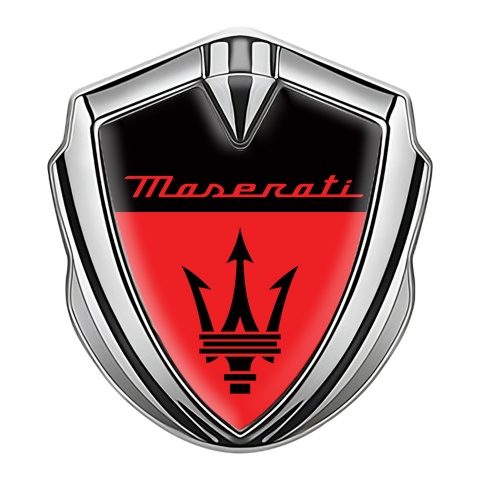 Maserati Fender Emblem Badge Silver Black Base Red Elements Edition