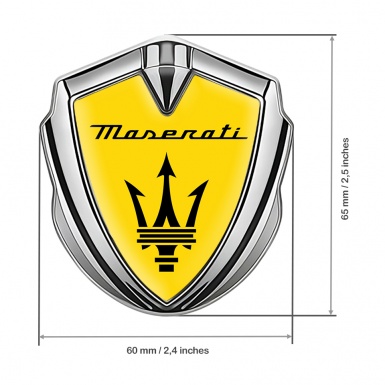 Maserati Metal Emblem Self Adhesive Silver Yellow Base Black Trident