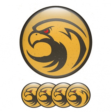 Animals Domed Stickers Wheel Center Cap Yellow Black Head Of An Eagle With A Red Eye