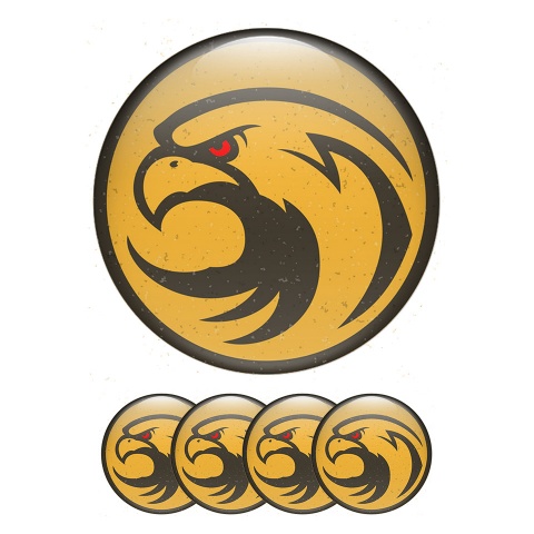 Animals Domed Stickers Wheel Center Cap Yellow Black Head Of An Eagle With A Red Eye