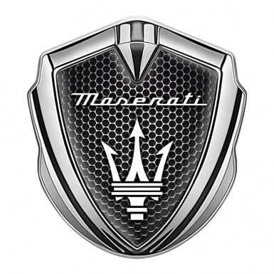 Maserati Trunk Emblem Badge Silver Dark Hexagon White Trident Logo