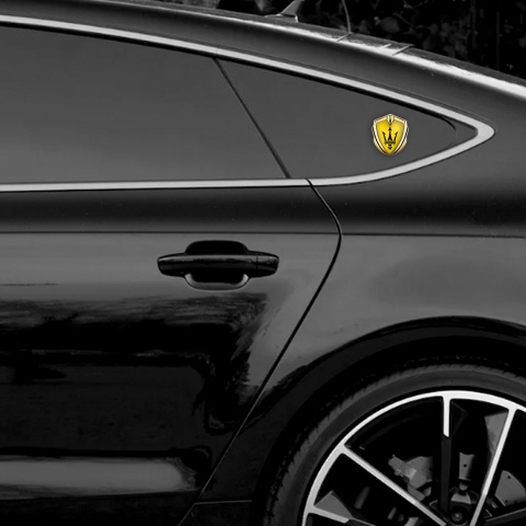 Maserati Metal Emblem Self Adhesive Gold Yellow Base Big Logo Design