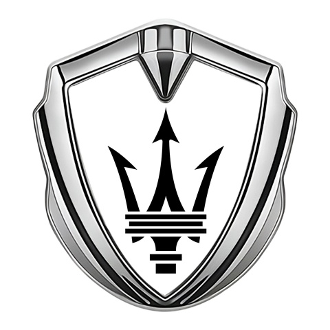Maserati Trunk Emblem Badge Silver White Base Big Logo Design