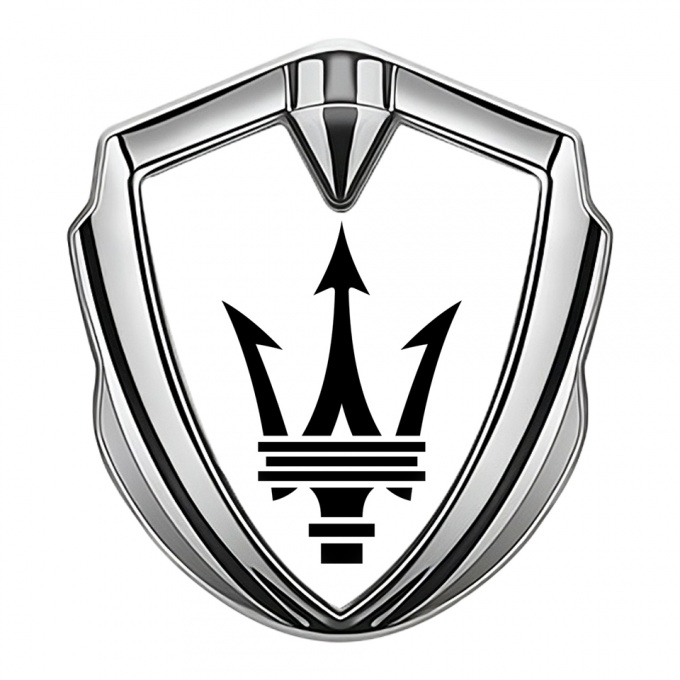 Maserati Trunk Emblem Badge Silver White Base Big Logo Design