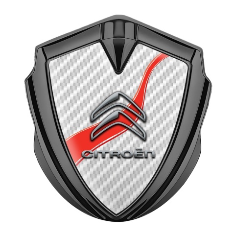 Citroen Metal Emblem Self Adhesive Graphite White Carbon Red Ribbon Design