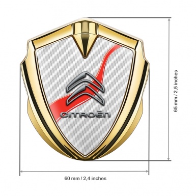 Citroen Metal Emblem Self Adhesive Gold White Carbon Red Ribbon Design