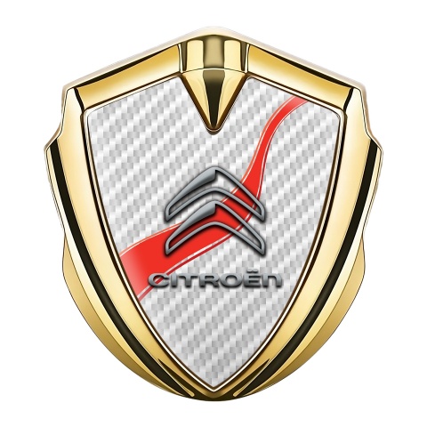 Citroen Metal Emblem Self Adhesive Gold White Carbon Red Ribbon Design