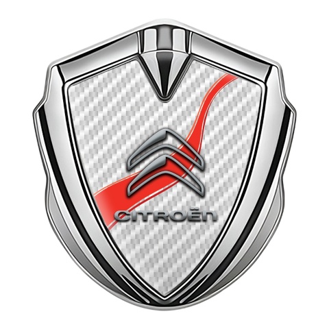 Citroen Metal Emblem Self Adhesive Silver White Carbon Red Ribbon Design