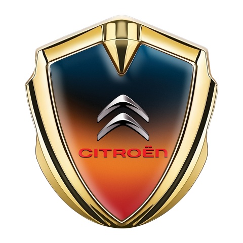 Citroen Metal Emblem Self Adhesive Gold Color Gradient Red Inscription
