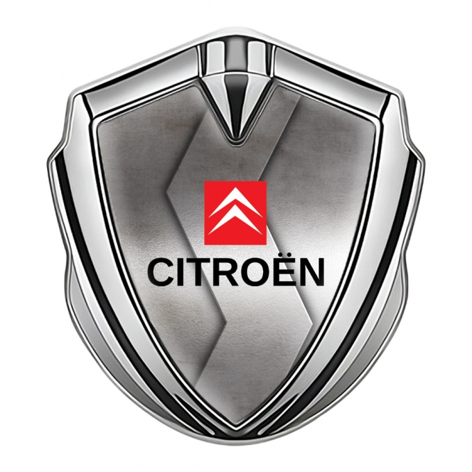 Citroen Fender Metal Emblem Silver Greyscale Gradient Red Square Logo