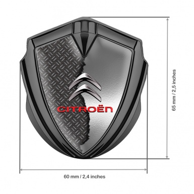 Citroen 3D Car Metal Emblem Graphite Torn Metal Effect Red Inscription