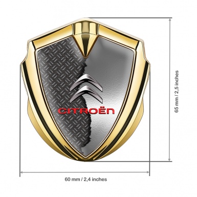 Citroen 3D Car Metal Emblem Gold Torn Metal Effect Red Inscription