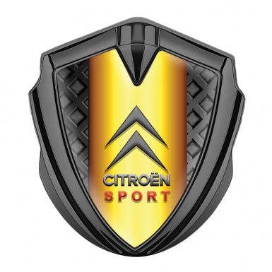 Citroen Sport Metal Emblem Self Adhesive Graphite Grey Grid Gold Effect