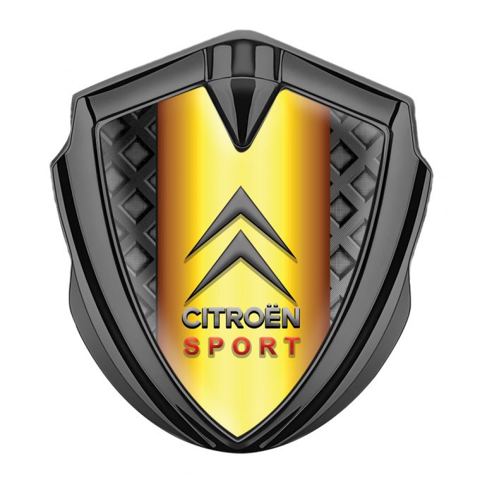 Citroen Sport Metal Emblem Self Adhesive Graphite Grey Grid Gold Effect