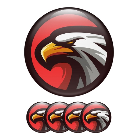 Animals Wheel Center Cap Domed Stickers Eagle Head On A Red Background And A Black Ring