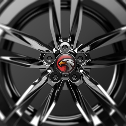 Animals Wheel Center Cap Domed Stickers Eagle Head On A Red Background And A Black Ring