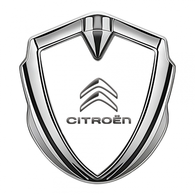 Citroen Trunk Metal Emblem Badge Silver White Base Grey Logo Design