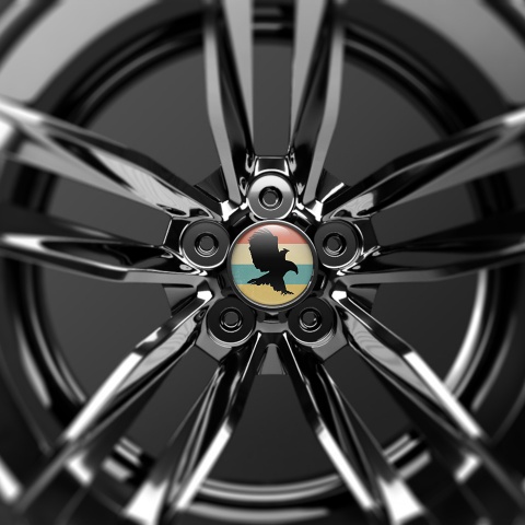 Animals Domed Stickers Wheel Center Cap Silhouette Of A Flying Eagle