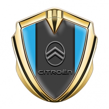 Citroen 3D Car Metal Emblem Gold Sky Blue Base Clean Gradient Logo