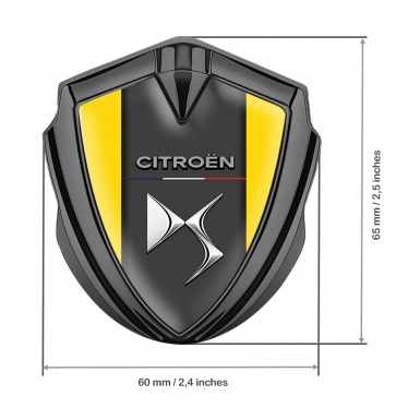 Citroen DS Fender Metal Badge Graphite Yellow Base Chrome Logo Effect