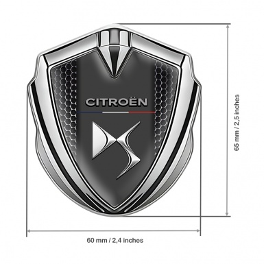 Citroen DS 3D Car Metal Emblem Silver Black Hex Base Chrome Effect