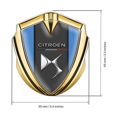 Citroen DS Fender Emblem Badge Gold Blue Base Chrome Logo Effect
