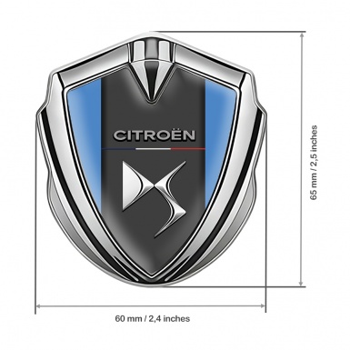 Citroen DS Fender Emblem Badge Silver Blue Base Chrome Logo Effect