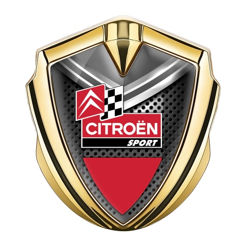Citroen Sport Fender Emblem Badge Gold Metal Mesh Racing Flag Design