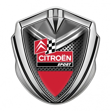 Citroen Sport Fender Emblem Badge Silver Metal Mesh Racing Flag Design