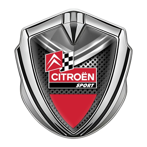 Citroen Sport Fender Emblem Badge Silver Metal Mesh Racing Flag Design