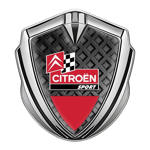 Citroen Sport Trunk Emblem Badge Silver Waffle Effect Racing Flag Design