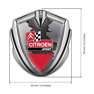 Citroen Sport 3D Car Metal Emblem Silver Broken Plate Racing Design