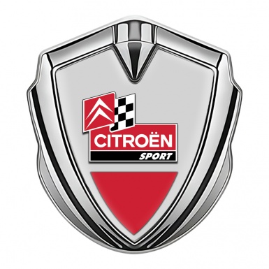 Citroen Sport 3D Car Metal Emblem Silver Grey Base Racing Flag Edition