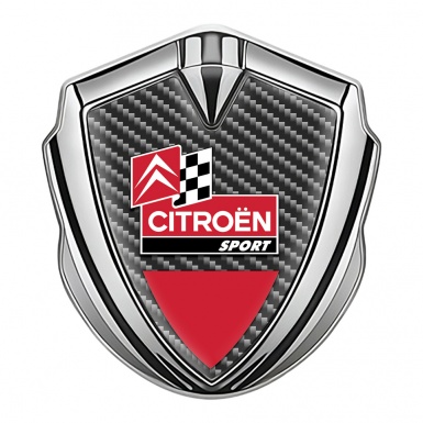Citroen Sport Bodyside Metal Emblem Silver Dark Carbon Base Racing Flag