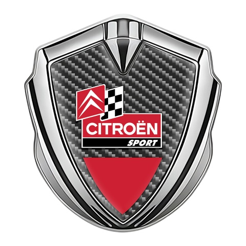 Citroen Sport Bodyside Metal Emblem Silver Dark Carbon Base Racing Flag